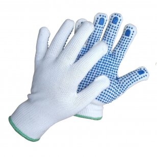 Knitted work gloves with PVC blue dots, 10d