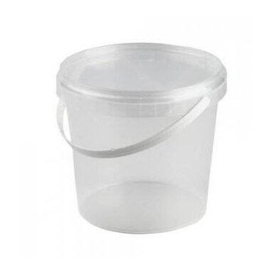 Plastic buckets with lids of various sizes