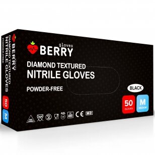 Перчатки нитриловые одноразовые, удлиненные Berry Diamond черные, 50шт.